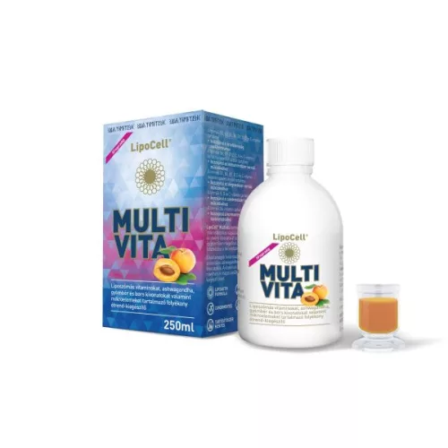 LIPOCELL MULTIVITA liposzómás multivitamin, Sárgabarack ízesítéssel, Hymato, 250 ml